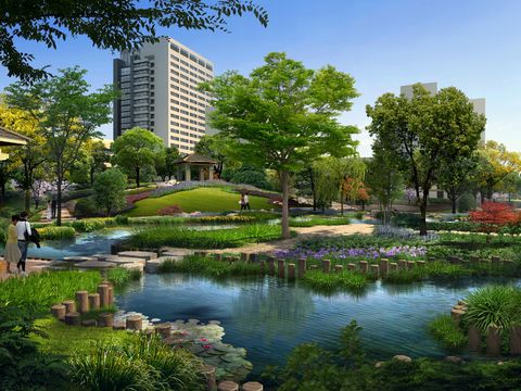 Modern Community Wetland Park Garden psd