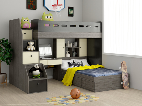 Modern solid wood children's bunk bed