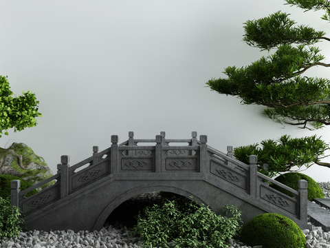 New Chinese Pine Stone Bridge Landscape Sick