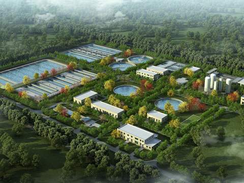 Bird's-eye view of sewage plant