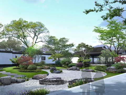 Neo-Chinese Style courtyard garden landscaping psd