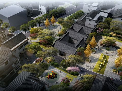 new chinese residential building bird's eye view psd