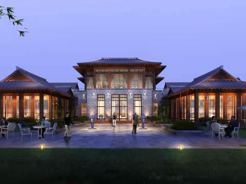 chinese architectural landscape appearance night scene psd