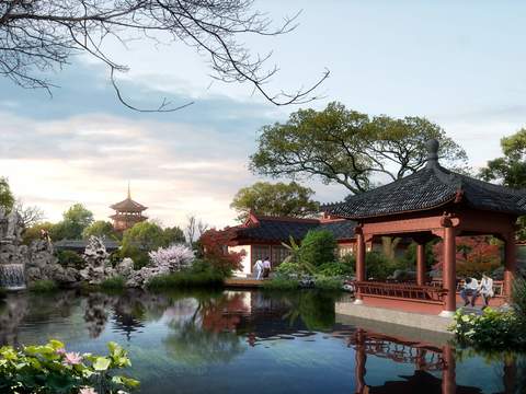 chinese garden landscape psd