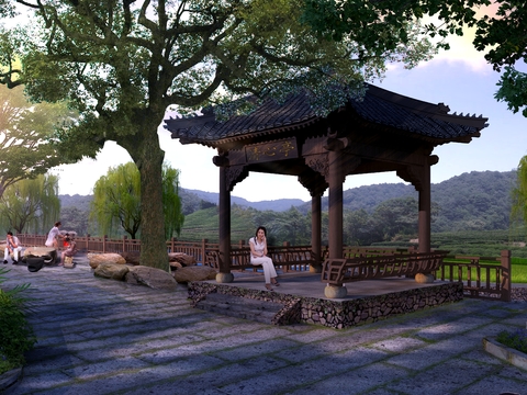 Chinese Park rest pavilion pavilion psd