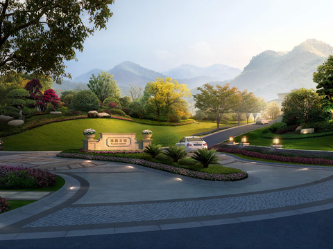 European-style residential entrance landscape psd