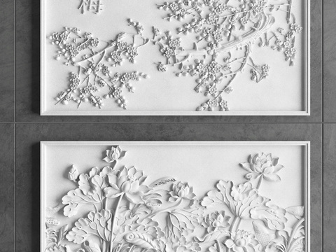 Chinese plum blossom lotus stone relief