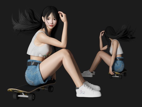 Skateboarding girl sports girl beauty figure