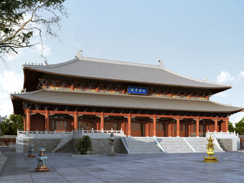 Chinese-style ancient building hall architectural appearance