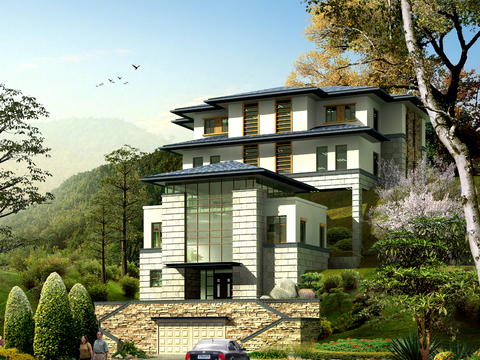 Modern detached villa exterior psd