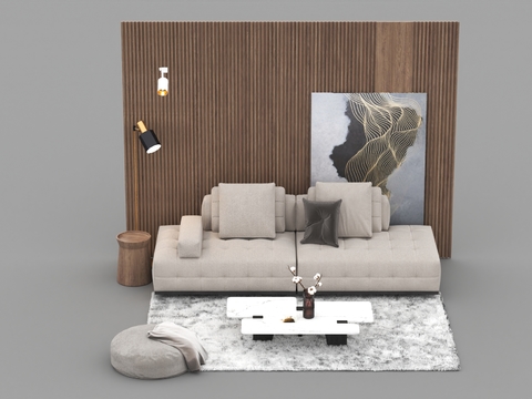 Modern minimalist solid wood Wall fabric sofa combination free