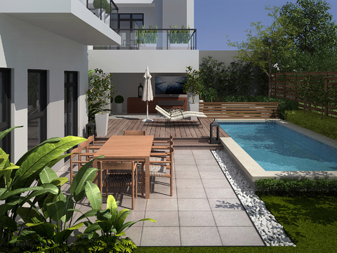 Modern Pool Courtyard Garden