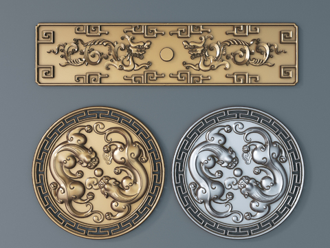 Chinese-style double dragon play beads relief