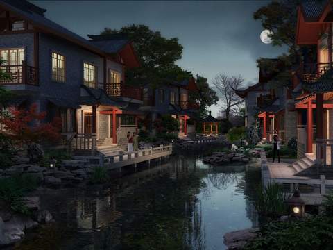 chinese villa area landscape psd