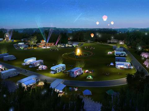 Modern RV Campground Park Night View psd