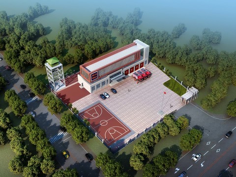 Aerial view of modern fire station