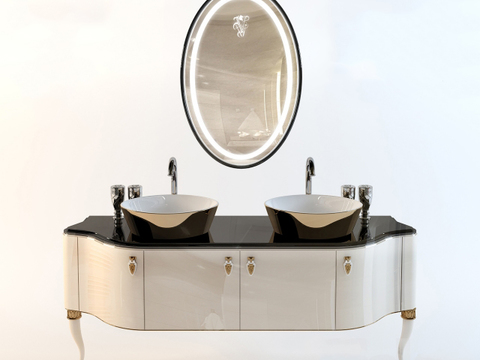 Simple European Affordable Luxury Style Creative Solid Wood Double Basin Washbasin Free