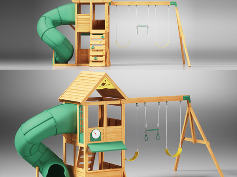 Modern Wooden Outdoor Kids Climbing Slide Swing Ring