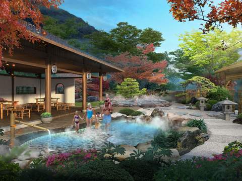 Neo-Chinese Style inn family hot spring landscape psd