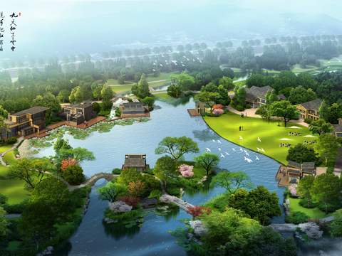 Neo-Chinese Style wetland landscape psd