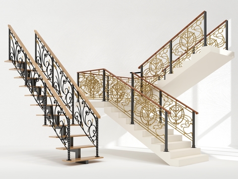 European-style wrought iron stair guardrail