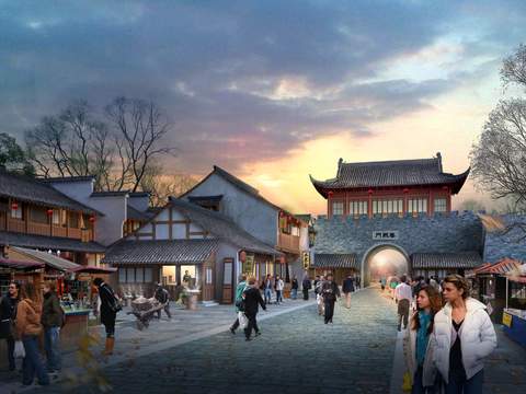 Neo-Chinese Style commercial street pedestrian street landscape psd