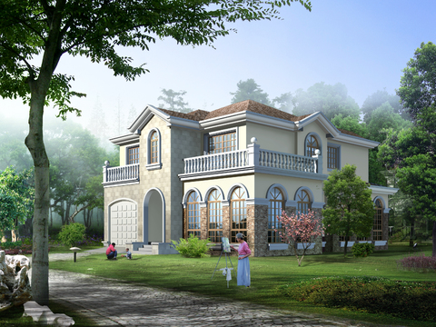 European-style single-family villa appearance psd