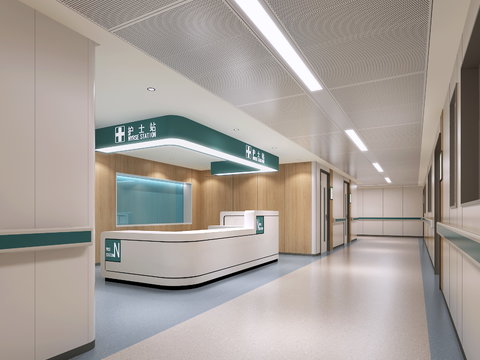 Modern Hospital Nurse Station Corridor