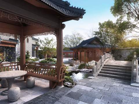 Neo-Chinese Style garden landscape psd