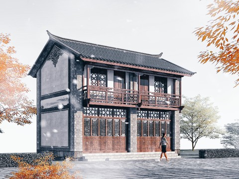 Chinese-style ancient double-deck dwellings