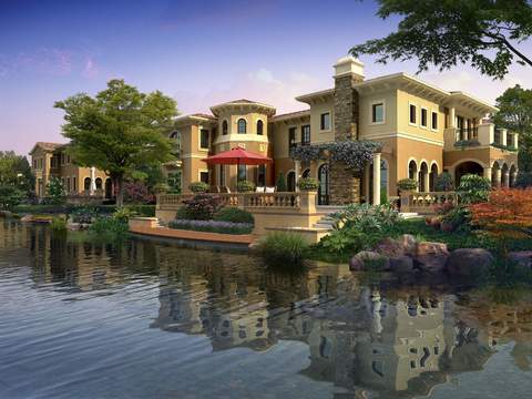 European villa waterscape psd