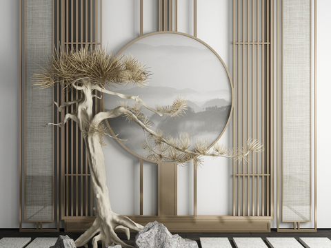 Neo-Chinese Style Dead Tree Screen Sick Combination