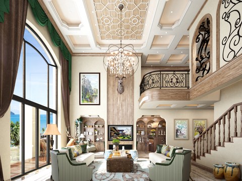 American Style High Villa Living Room Dining Room