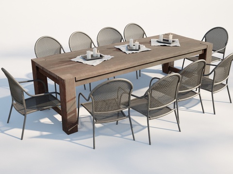Modern log outdoor table and chair combination