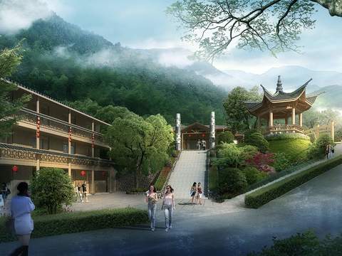 Neo-Chinese Style stair pavilion beautiful countryside psd