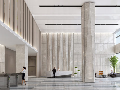 Elevator Hall, Front Desk, Lobby, Modern Office Building