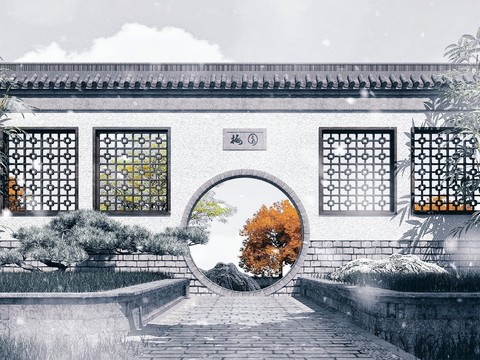 Chinese-style Moon Cave Gate Flower Window Wall