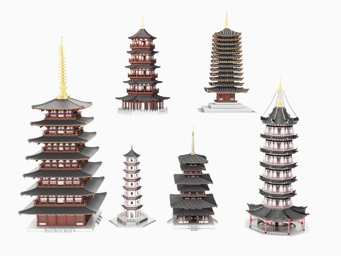 Chinese-style Ancient Pagoda Pavilion Red Pagoda