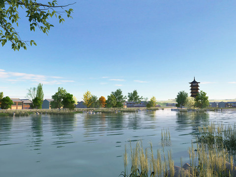 Chinese Waterfront Landscape Wetland Park PSD