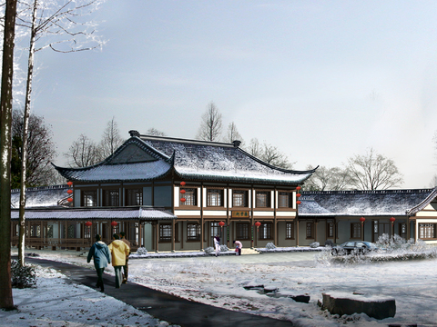 Chinese ancient building folk psd