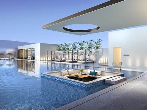 modern clubhouse outdoor open-air pool