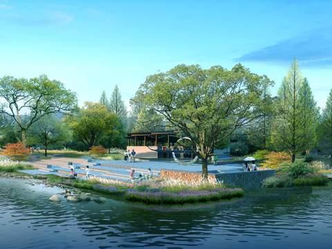 Neo-Chinese Style lakeside landscape psd