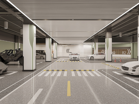 Underground parking lot of modern shopping mall