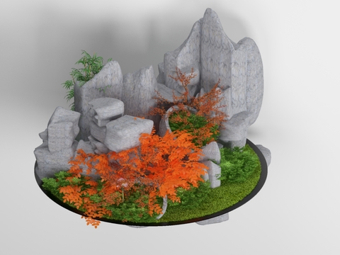 New Chinese-style rockery gardening sketch free