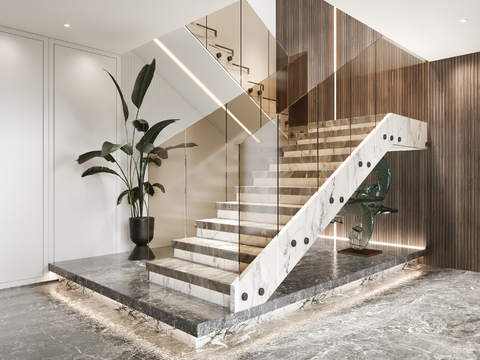 Modern glass handrail staircase