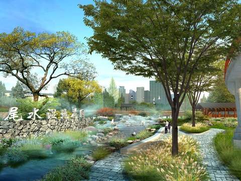 New Chinese Wetland Garden Landscape psd