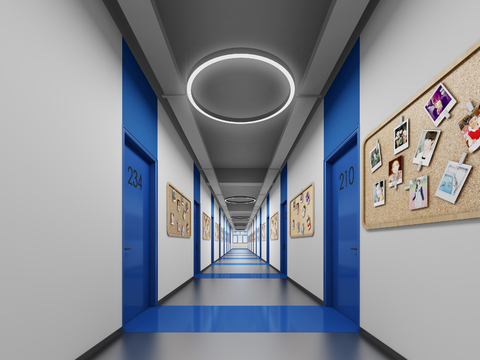 Modern school teaching building corridor