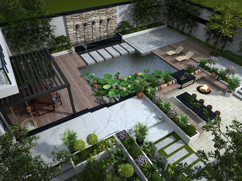 New Chinese courtyard garden bird's eye view