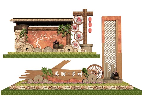 Neo-Chinese Style Folk Sick of Rural Landscape Wall