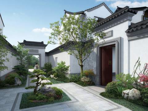 Chinese villa Garden Landscape psd